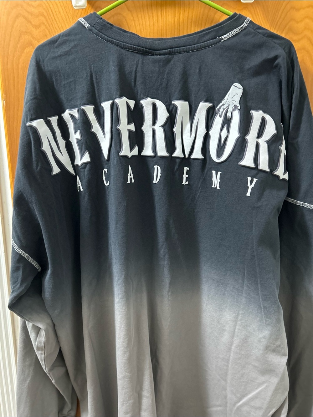 Boxlunch Wednesday Long Sleeve Ombre Black to Gray Crewneck Spirit Jersey - Picture 6 of 6
